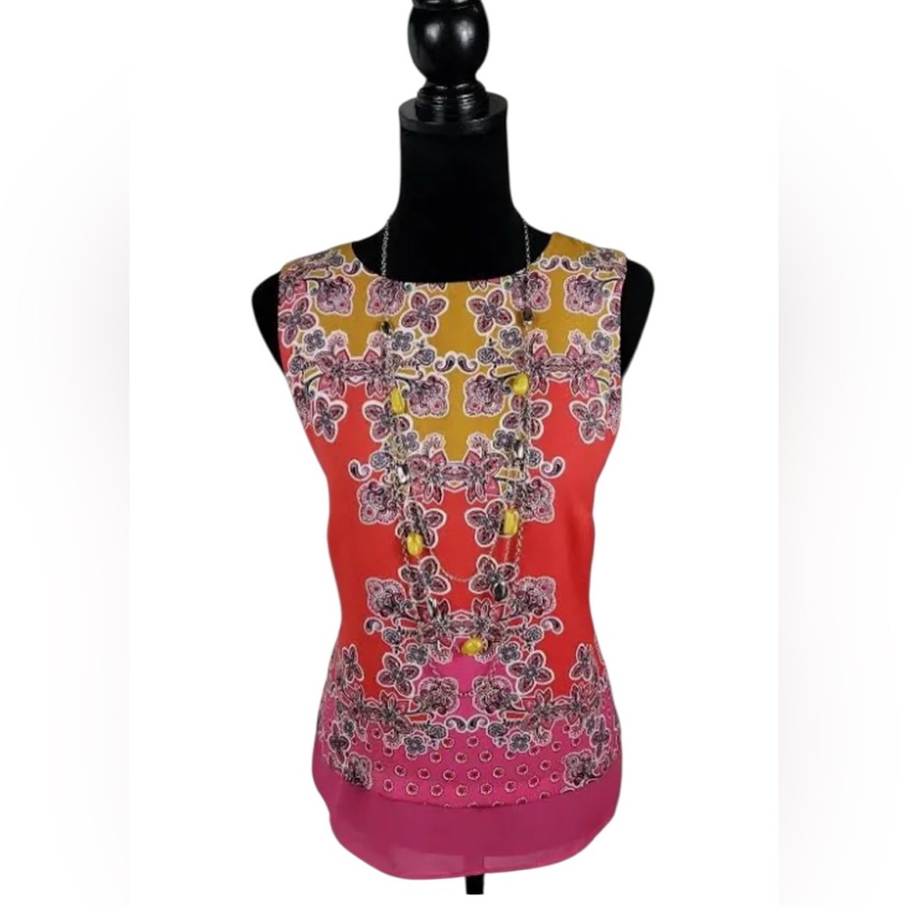 Rose + Olive Women's Sleeveless Paisley Floral Top Blouse Size:L